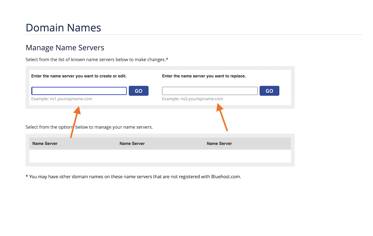 Ajout de serveurs de noms personnalisés dans le tableau de bord Bluehost.