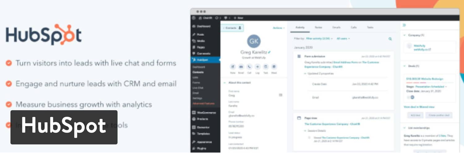 HubSpot WordPress plugin.
