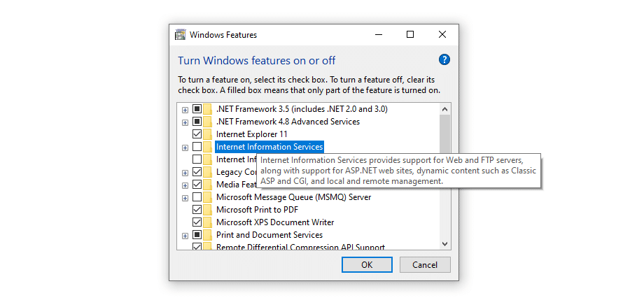 Abilitare IIS su Windows