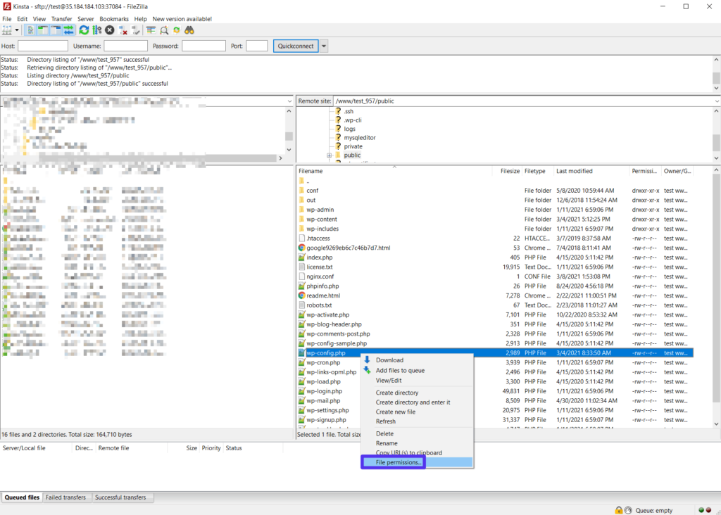 Cómo cambiar los permisos de los archivos mediante FTP en FileZilla