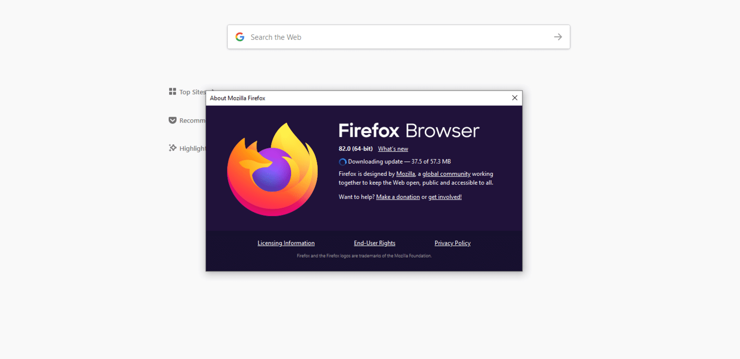 Le navigateur Firefox informe les utilisateurs que des mises à jour sont en cours de téléchargement.