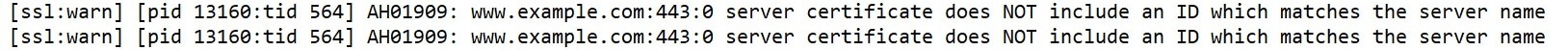 De “Server certificate does NOT include an ID which matches the server name” melding.