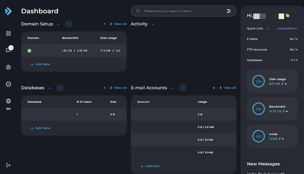A interface DirectAdmin.