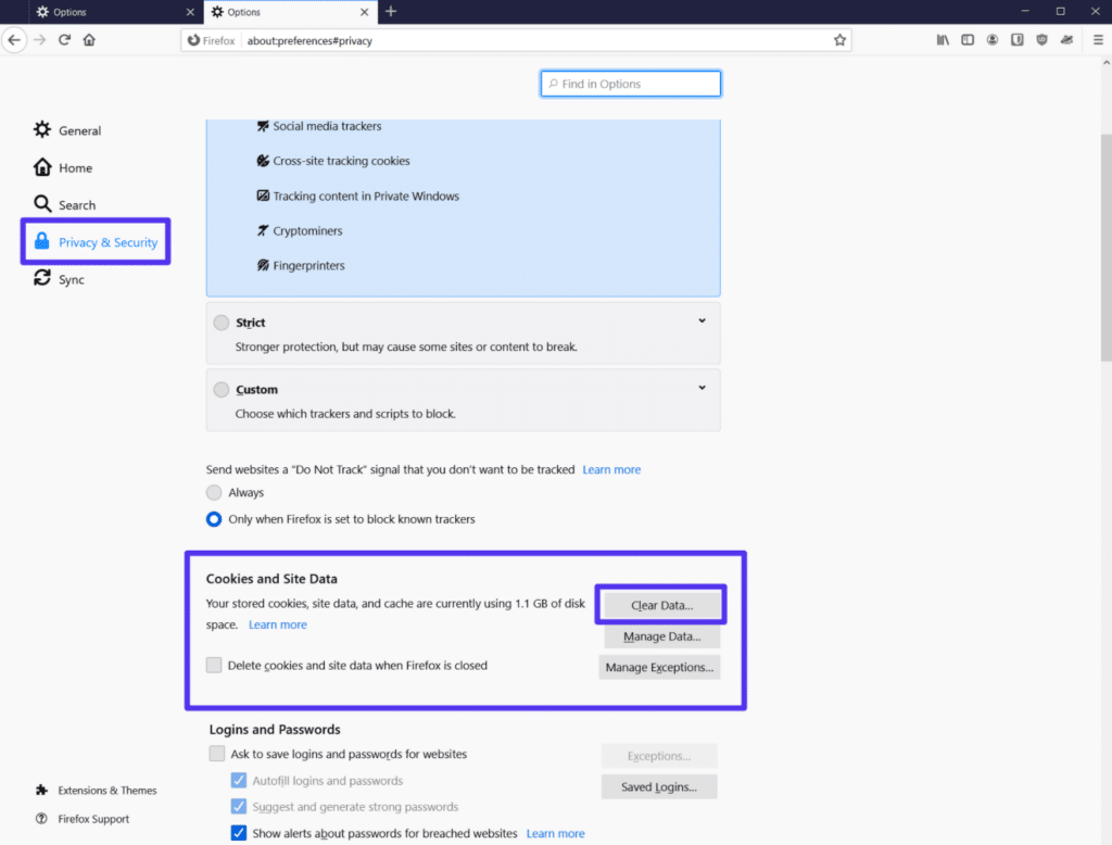 Acceda a los datos de la caché del navegador Firefox y haga clic en el botón 