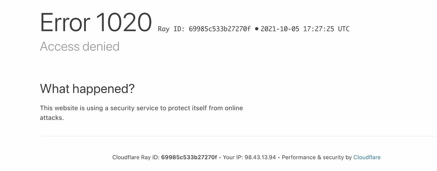 Errore 1020 Accesso negato di Cloudflare Errore 1020 Accesso negato di Cloudflare.