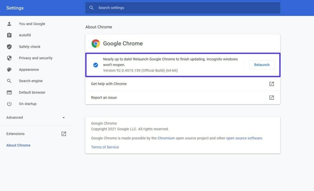 Chromeを最新バージョンに更新