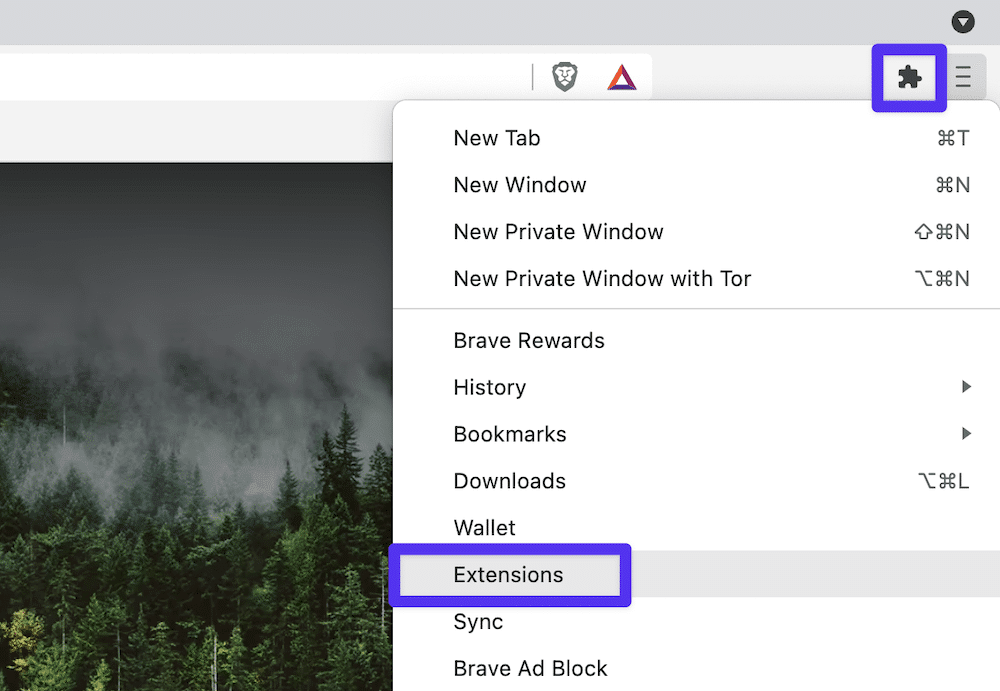 A opção de menu Brave 