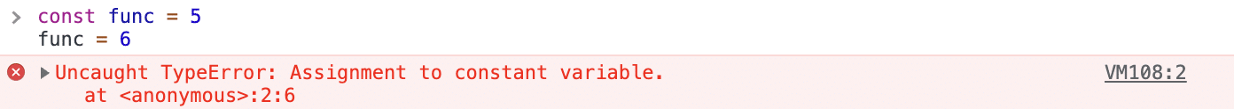 Exemple de TypeError avec affectation à un objet constant.