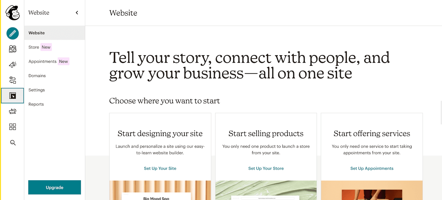 Selecciona el botón Web en tu cuenta de Mailchimp