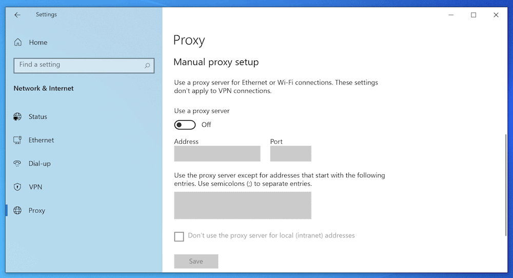 Windowsの「プロキシ」画面
