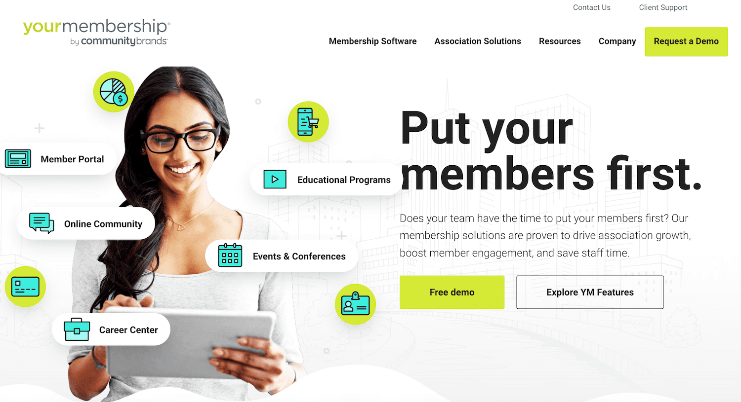 La homepage di YourMembership che dice Put Your Members First