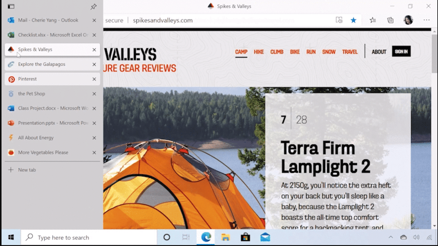 Microsoft Edge vertikale Tabs.