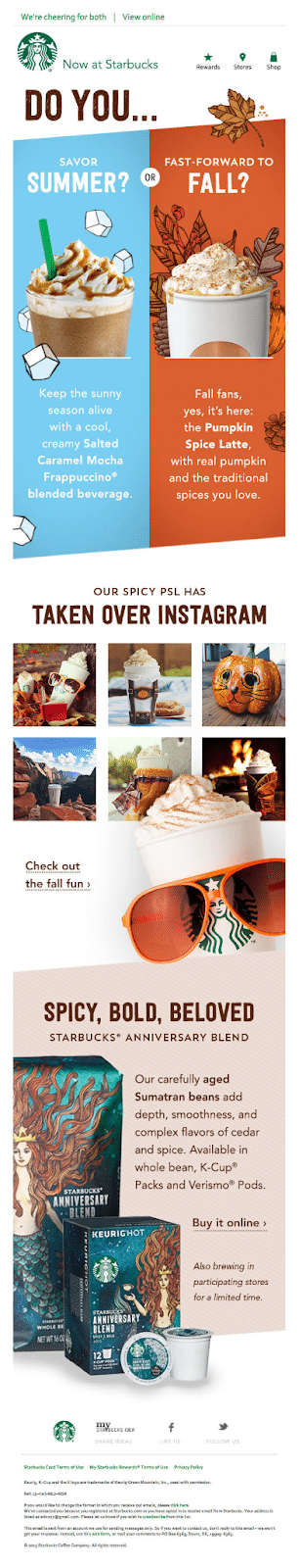 Starbucks fall product announcement newsletter