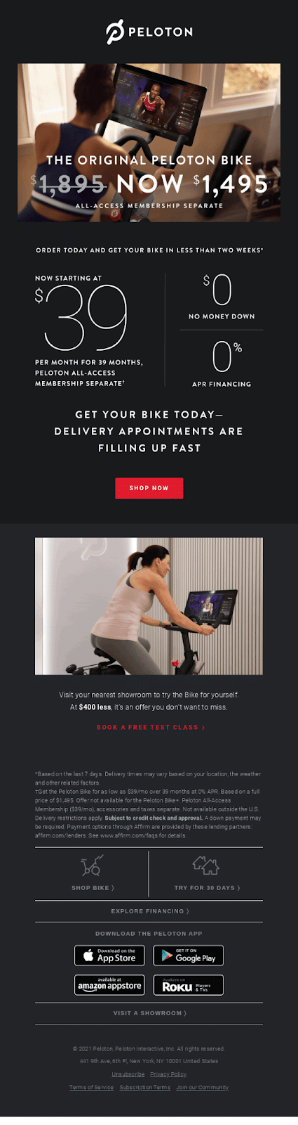 Peloton email newsletter