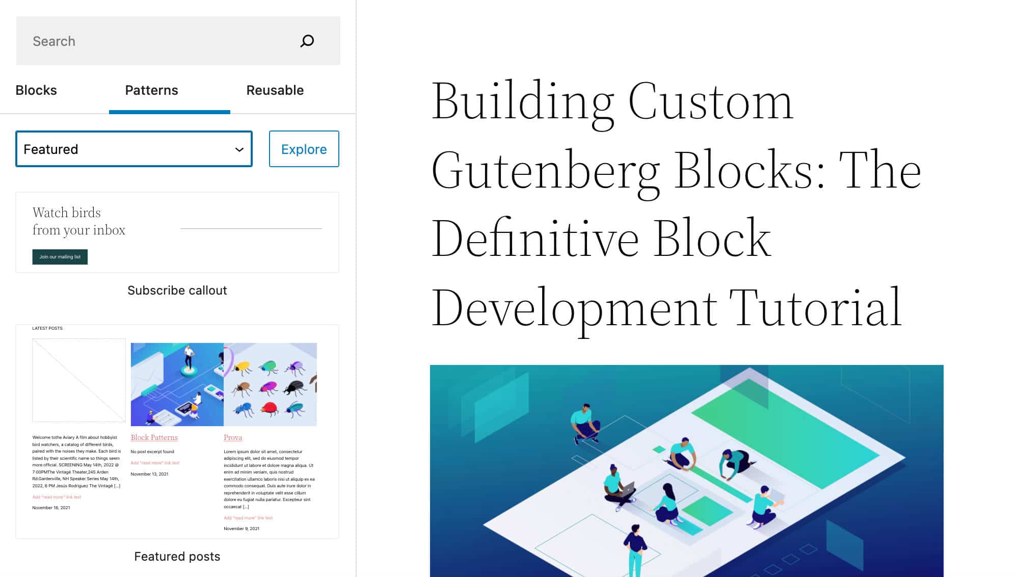 Gekennzeichnete Blockmuster im Block-Inserter.