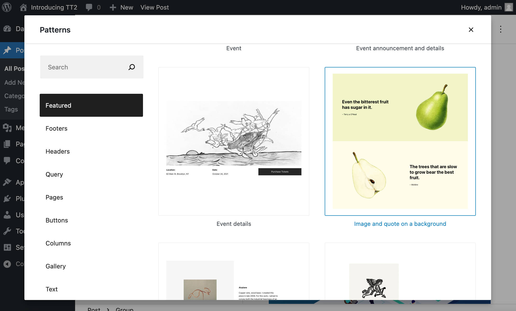 Vollbild-Muster-Modal in WordPress 5.9.