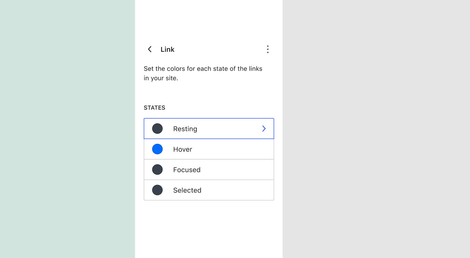 Ein Mockup für ein mögliches zukünftiges Panel zum Ändern der Farben für den Linkstatus, einschließlich der Optionen für 