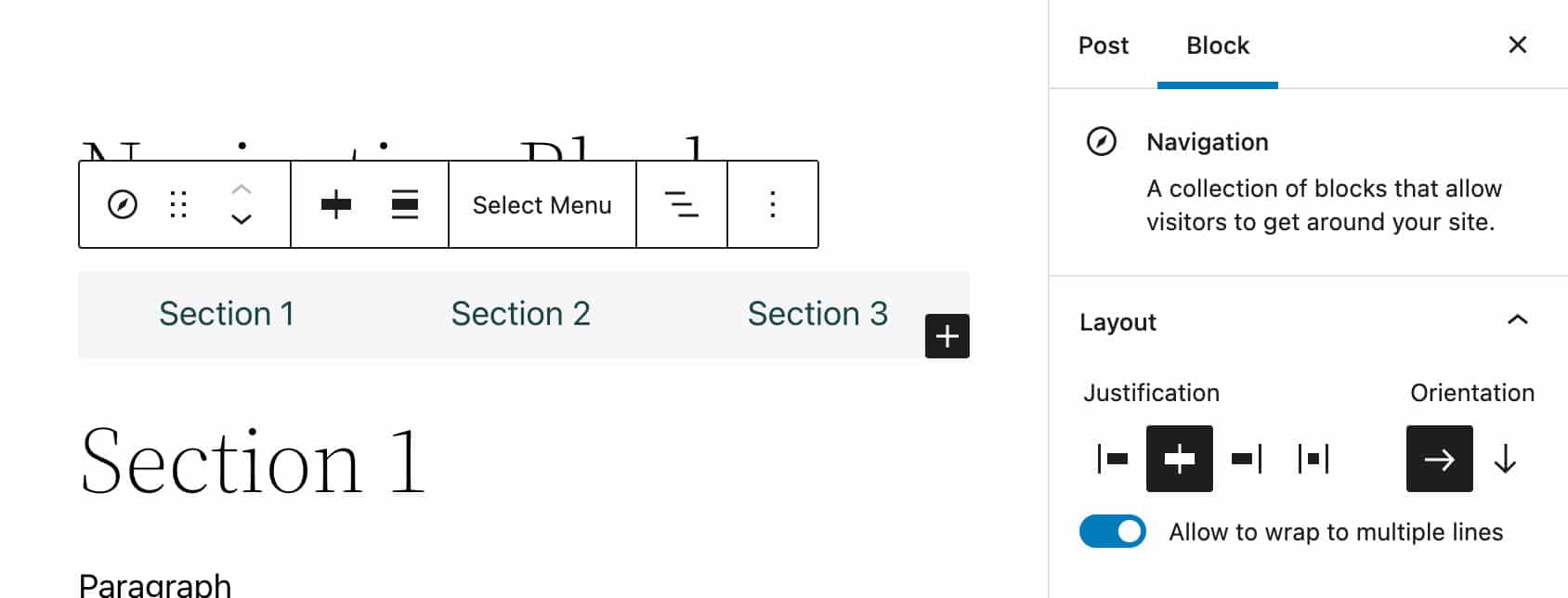 Einstellungen für das Layout des Navigationsblocks.