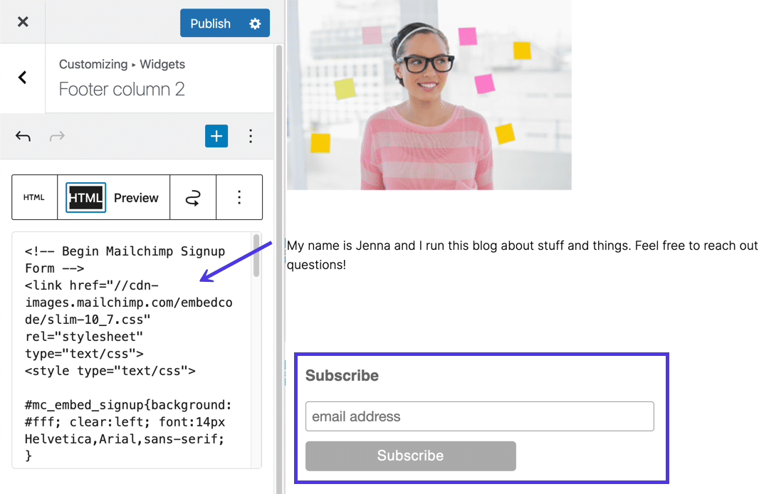 Füge den Formularcode in den 