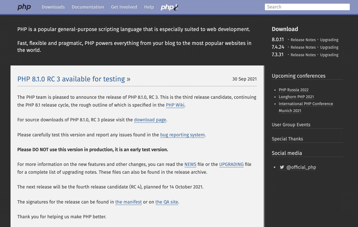 Website van de programmeertaal PHP.