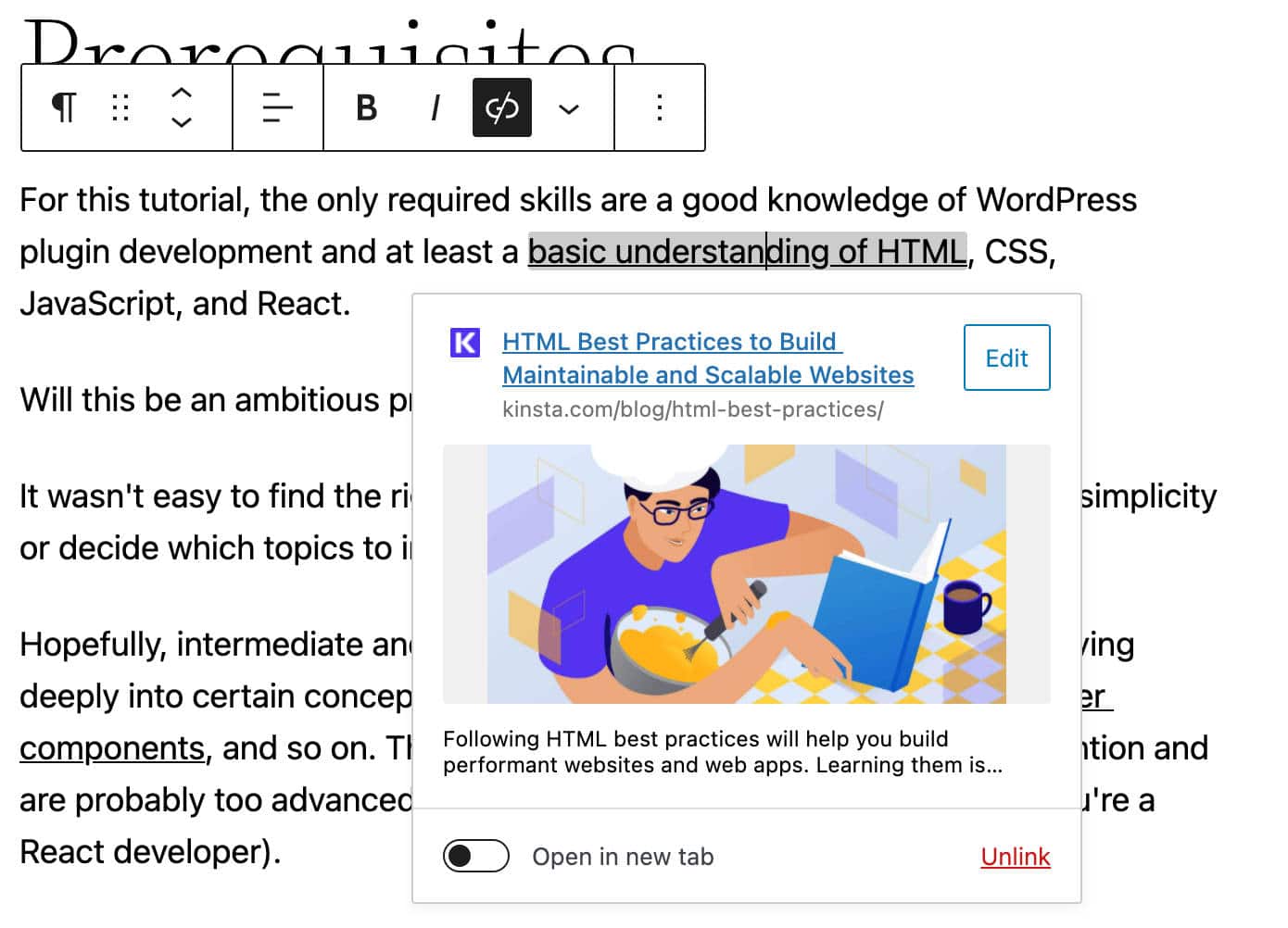 Rich-URL-Vorschau im Beitragseditor.