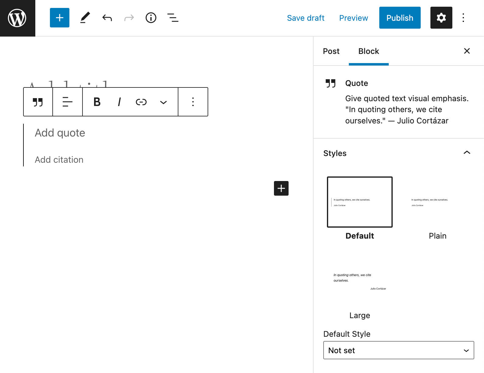 Voorbeeld van blokstijl in WordPress 5.9.