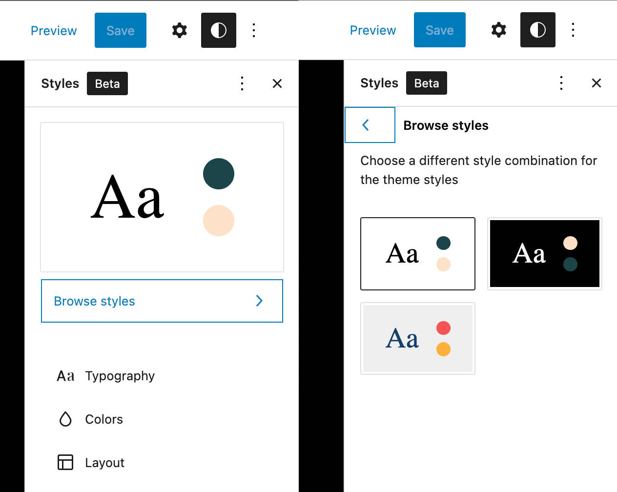 Door stijlen browsen in WordPress 6.0.