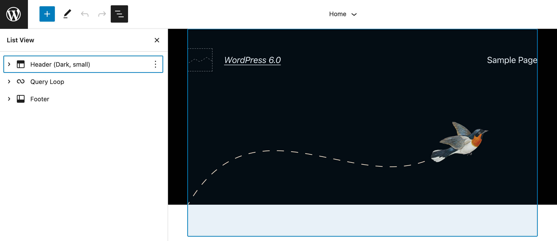Standaard List View in WordPress 6.0.