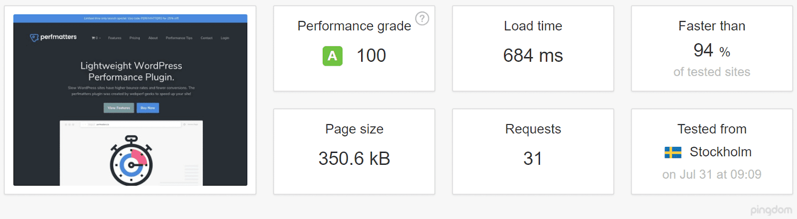 Mit CDN-Test mit einem Server in Schweden (Quelle: Pingdom)