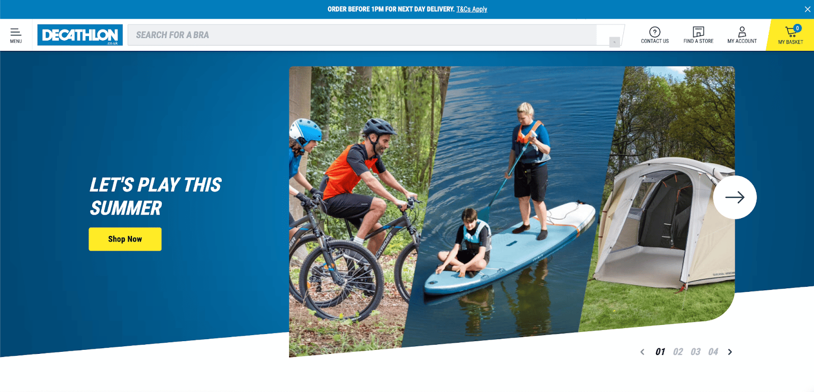 A screenshot showing the Decathlon homepage with the text 
