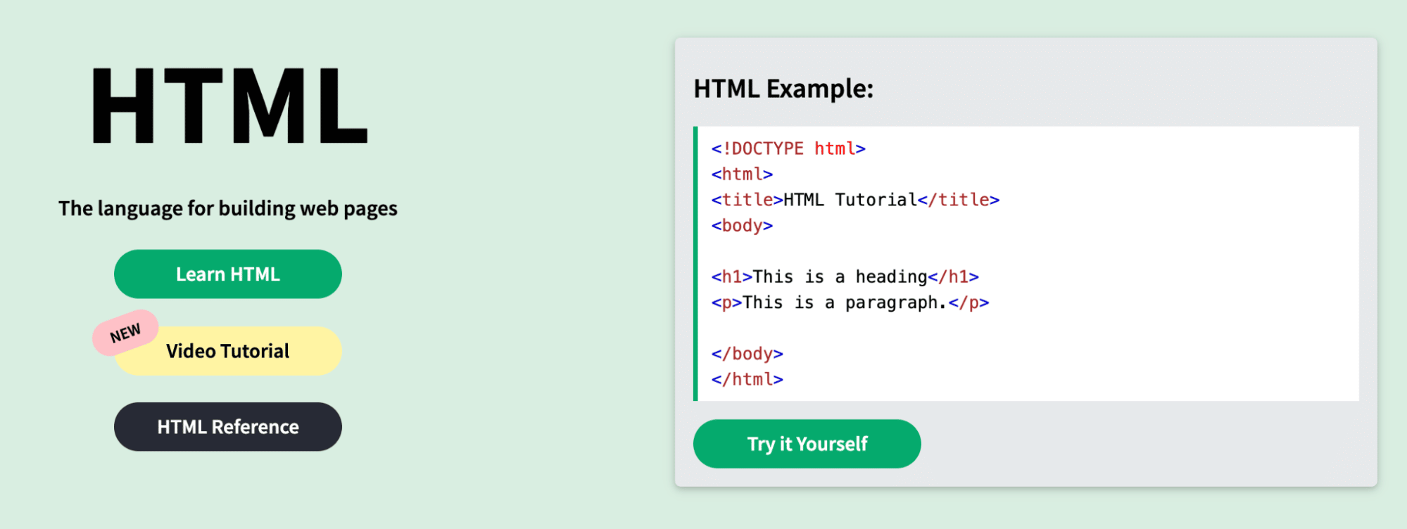 HTML言語の例（出典：W3Schools）