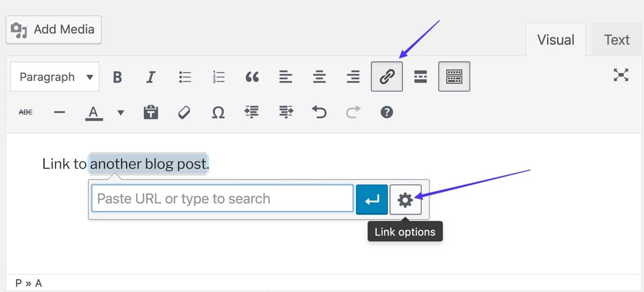 Vá até o botão Link options.