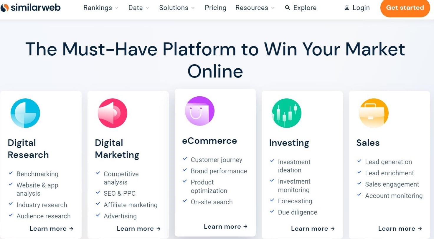 A página inicial da Similarweb.