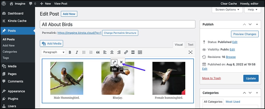 Vous devez à nouveau éditer la galerie pour modifier les légendes.