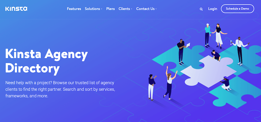 Página de inicio del Directorio de Agencias Kinsta.