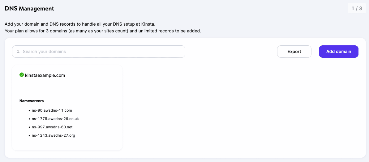 Screenshot: Kinsta's DNS name servers in MyKinsta.