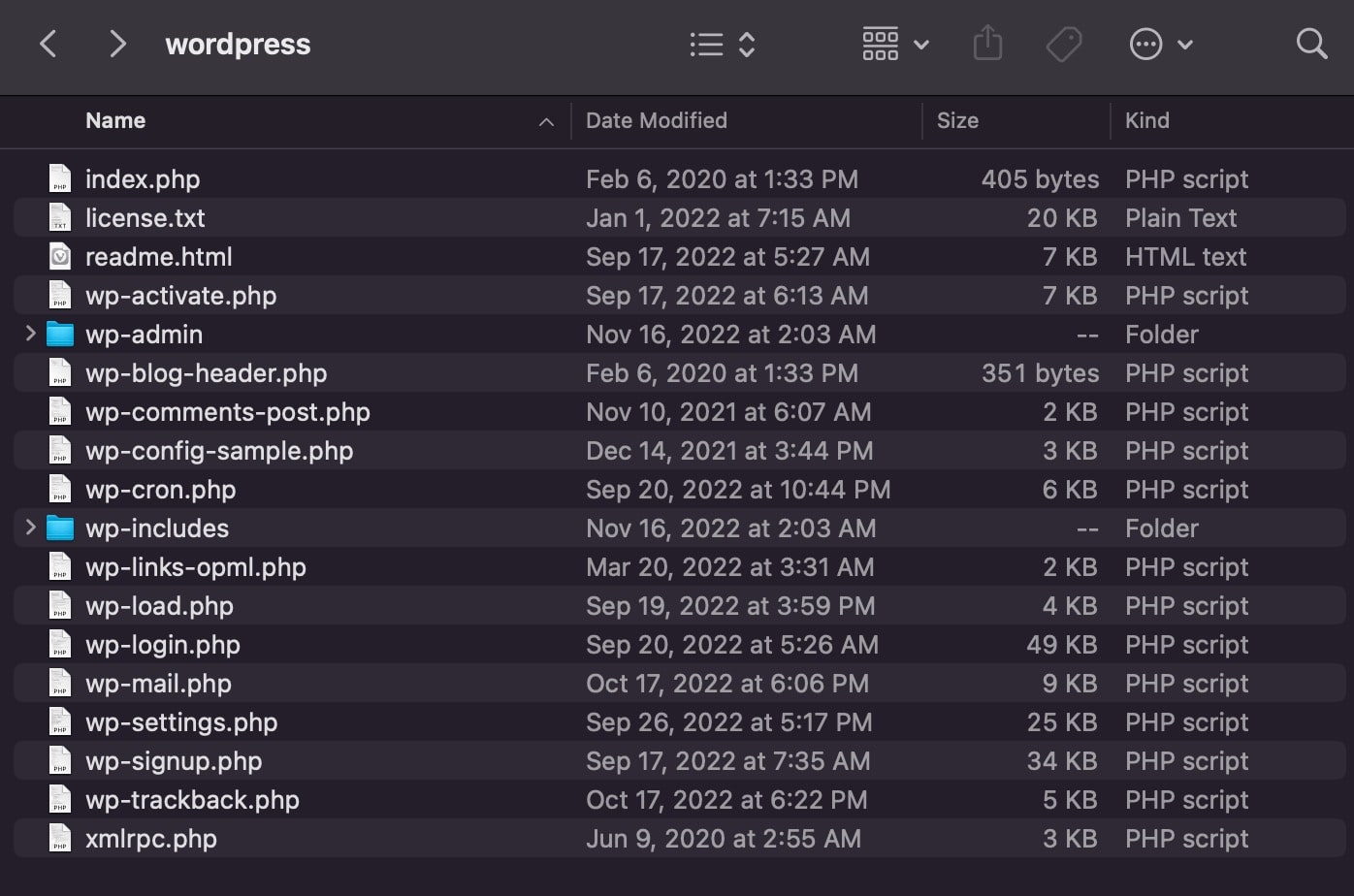 New file list without wp-content folder