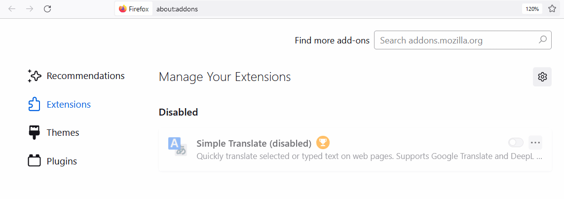 Extensies uitschakelen in Firefox