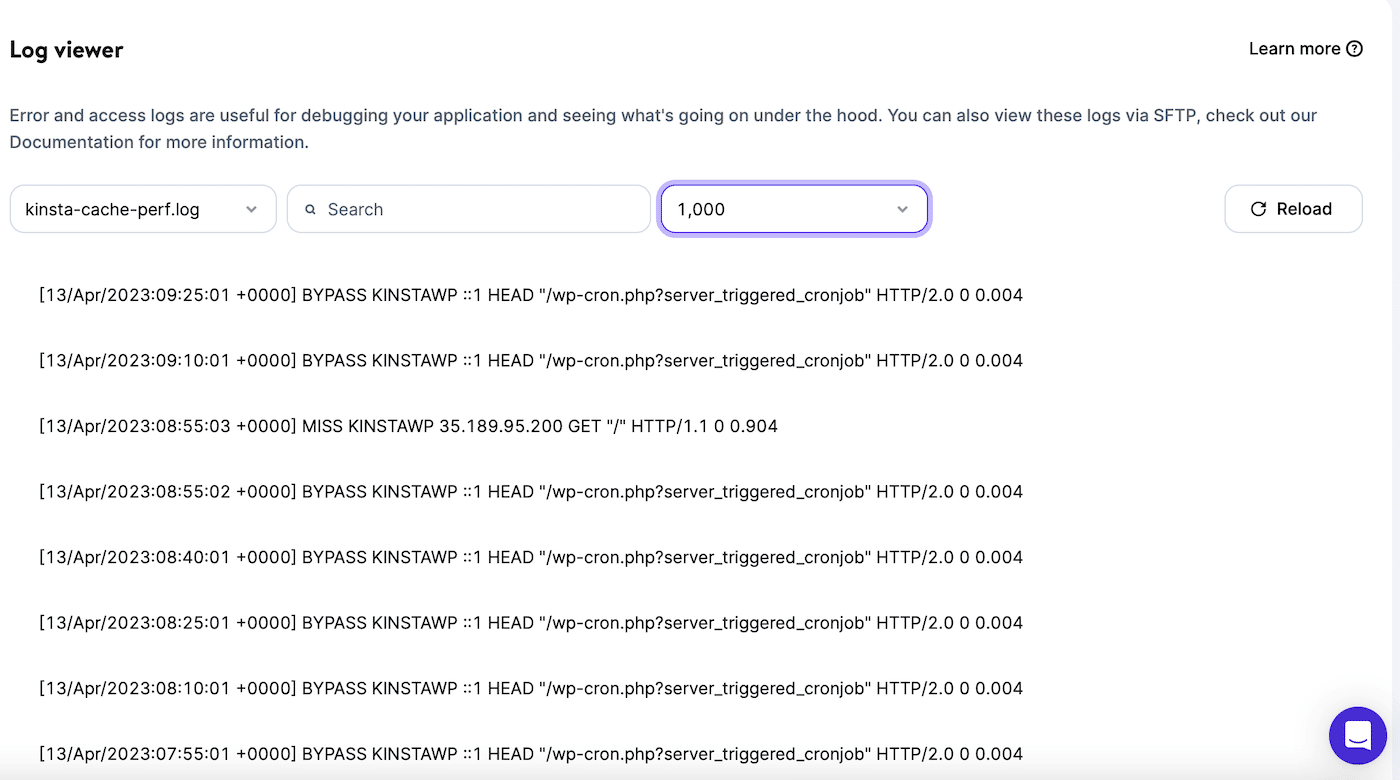 Bekijk alle fouten en verzoeken op je site met de MyKinsta Log viewer