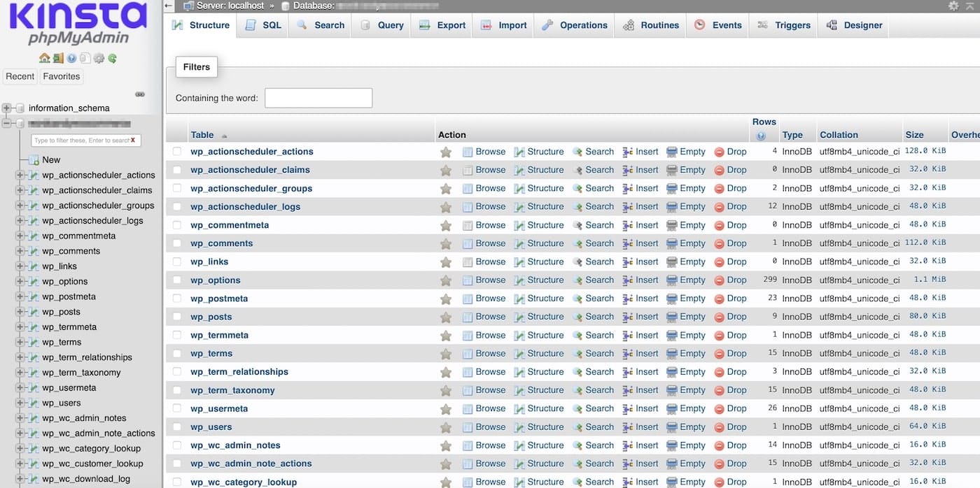 Betrachte die Datenbanktabellen in phpMyAdmin