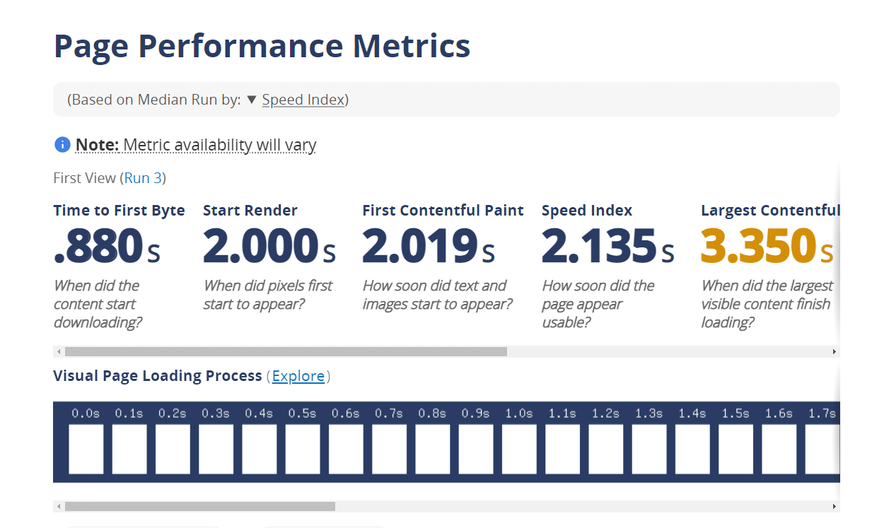 Mesures de performance des pages sur WebPageTest