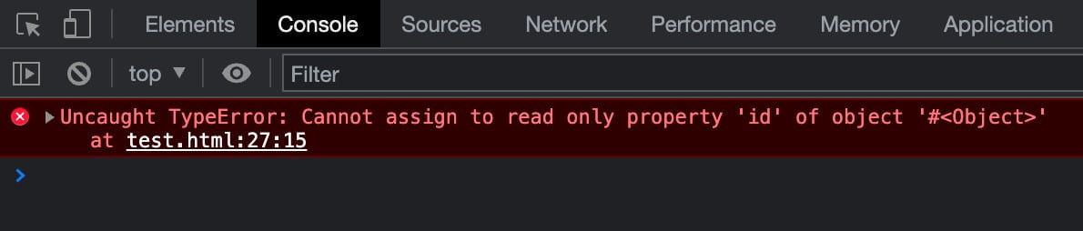 Uncaught TypeError: Kann in Chrome nicht einer schreibgeschützten Eigenschaft zugewiesen werden