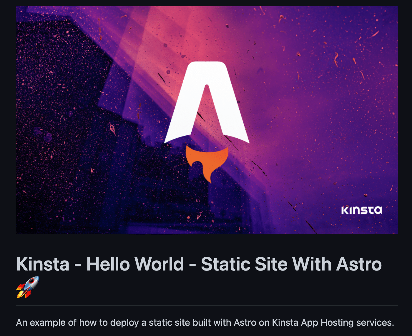 Ein Teil des GitHub-Repos für die Astro-Startseite von Kinsta zeigt ein Bild des weißen Astro-