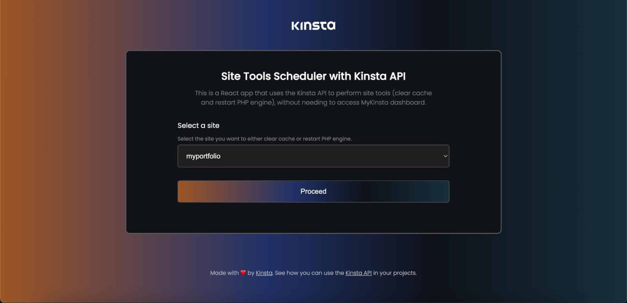 Benutzerdefinierte React-App für die Verwaltung der Kinsta-Site-Tools
