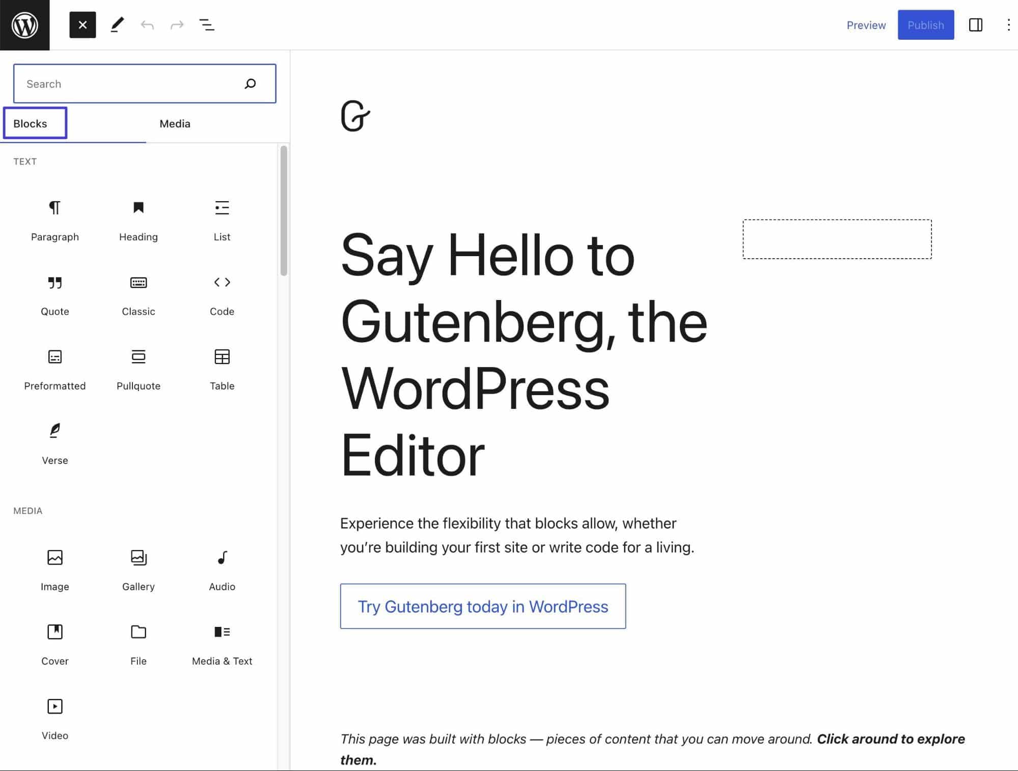 Ein Beispiel für einen WordPress-Seitenersteller.