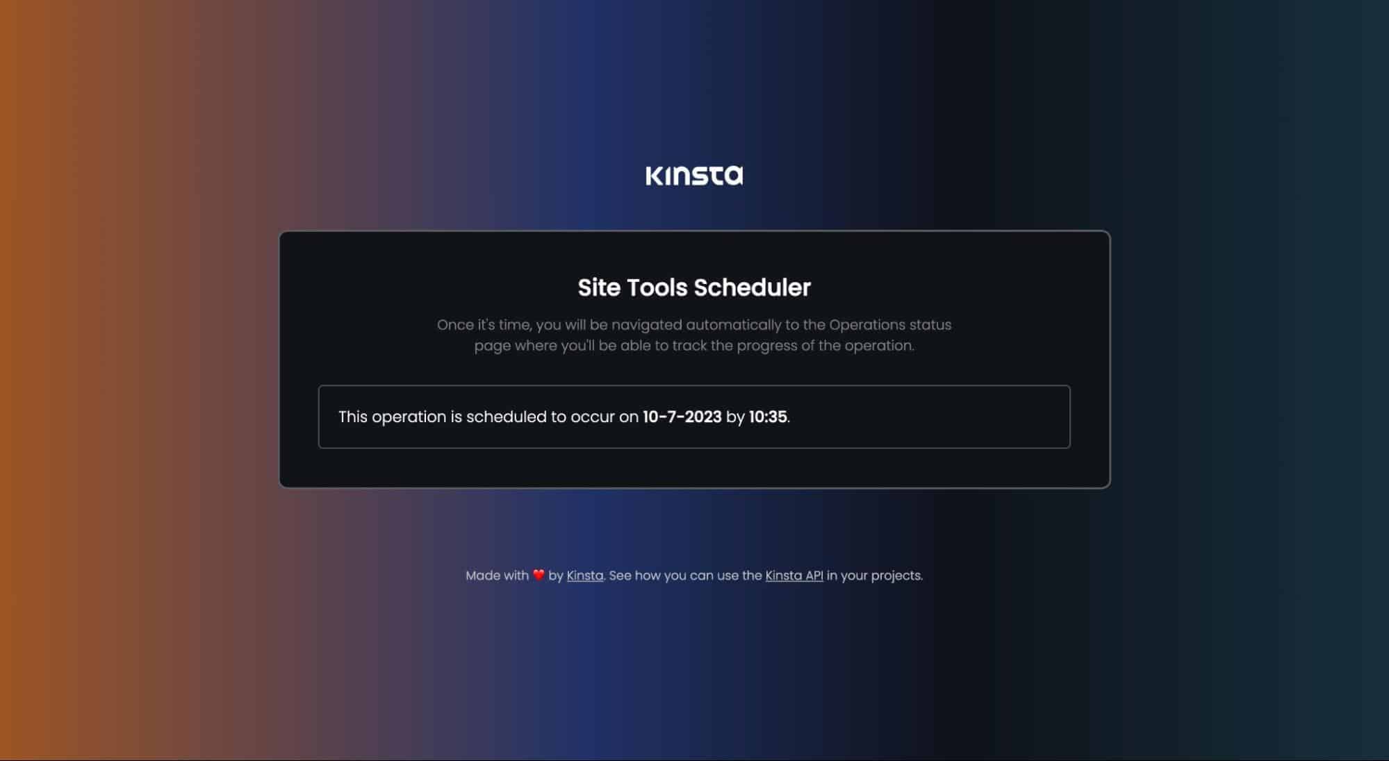 Kinsta Site Tools Zeitplan Informationsseite