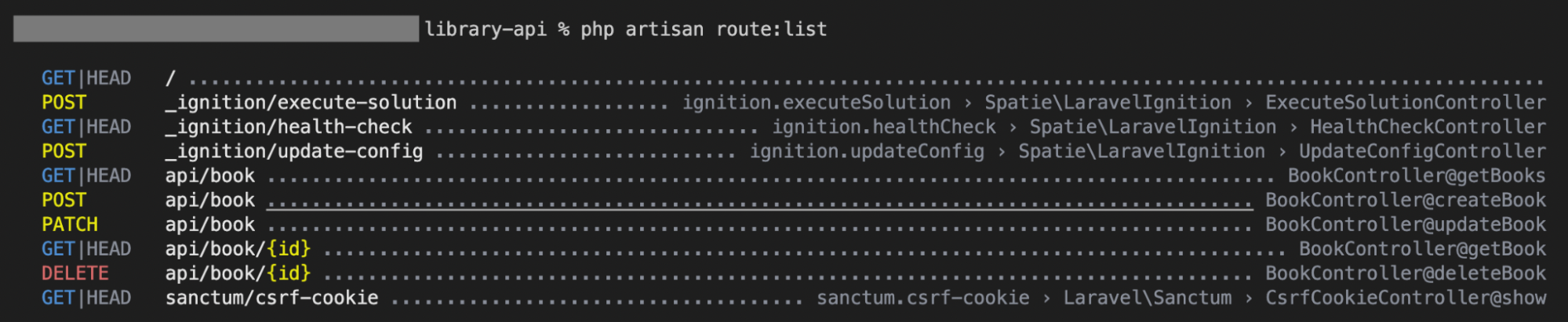 De terminal geeft de