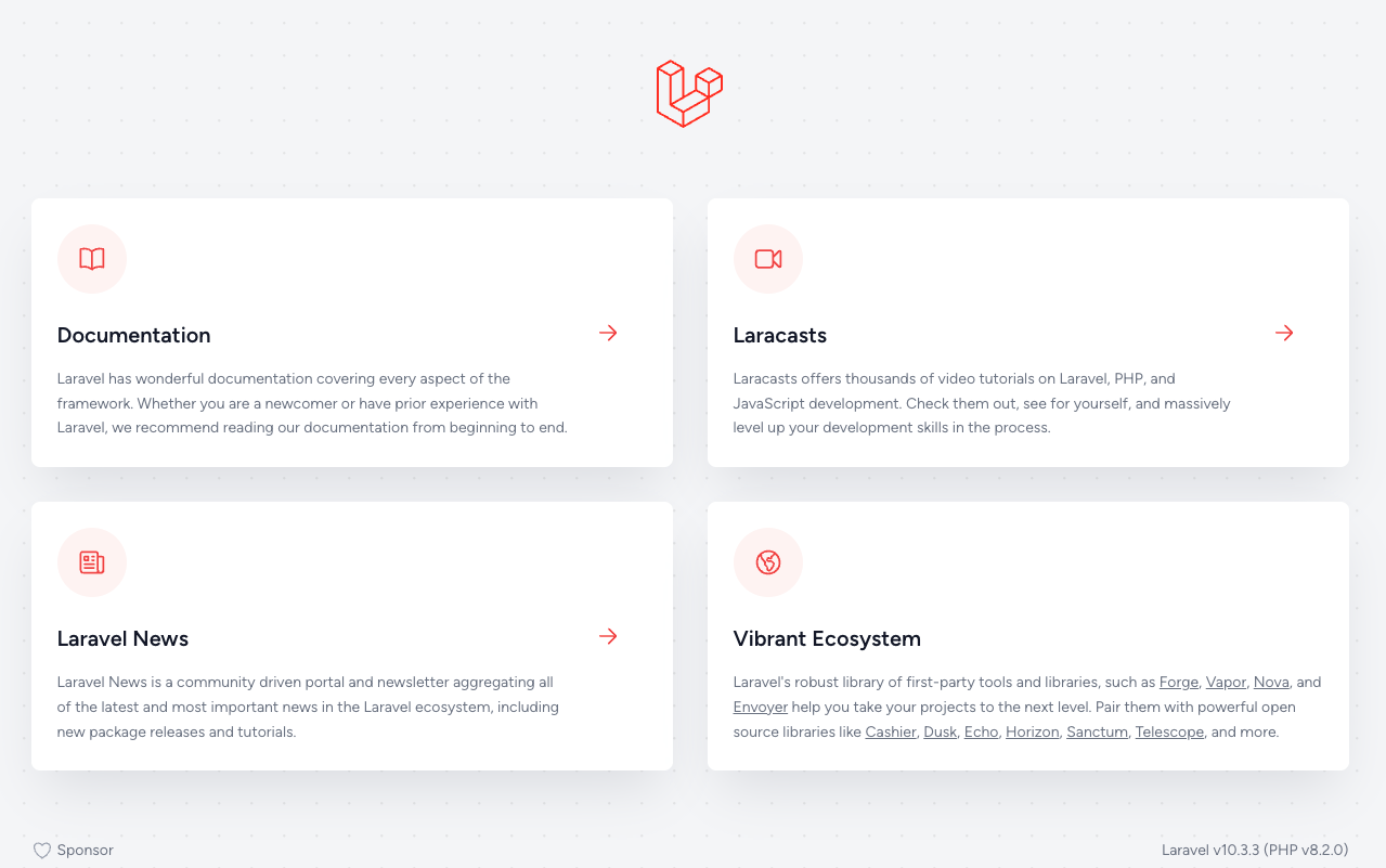 Op de welkomstpagina van Laravel staat het logo middenboven.