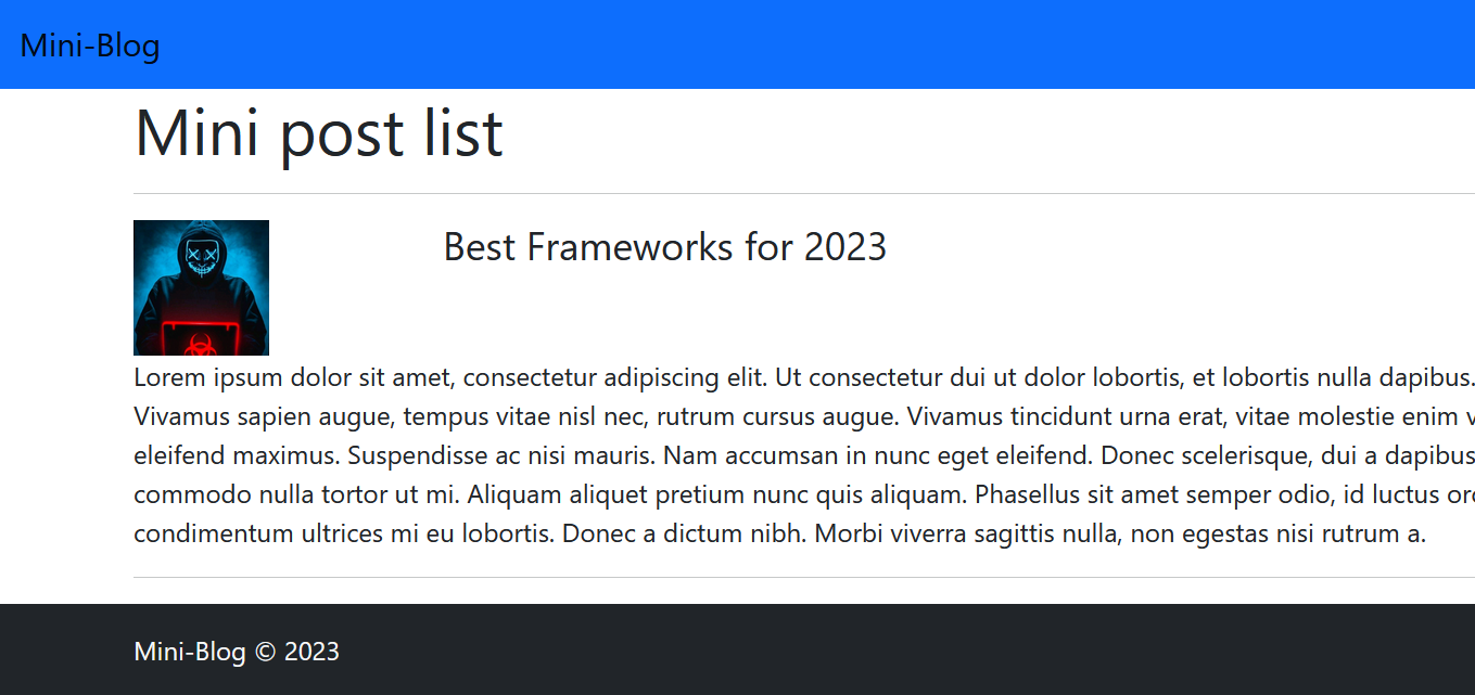 L'application blog affiche un article dans le navigateur