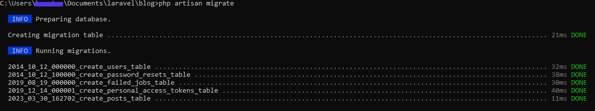 Migration de la base de données Laravel